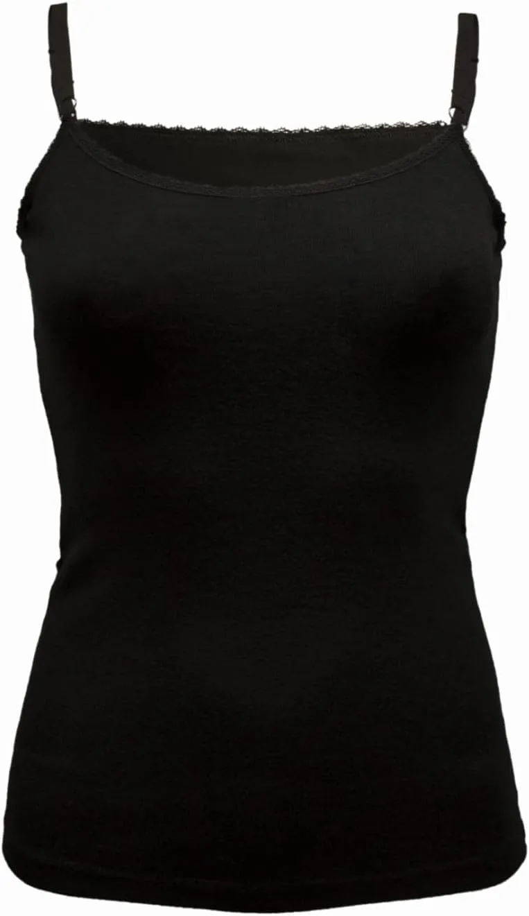 100% Merino Wool Ultra Soft Woman Cami Tank Vest Shirt Base Layer Made in EU (Black, S)