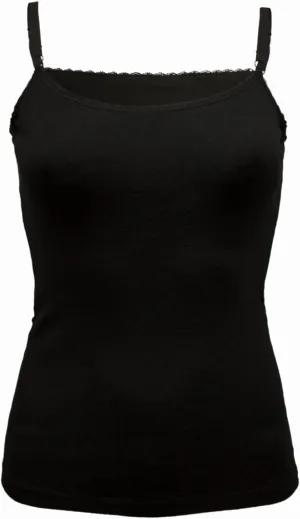 100% Merino Wool Ultra Soft Woman Cami Tank Vest Shirt Base Layer Made in EU (Black, S)