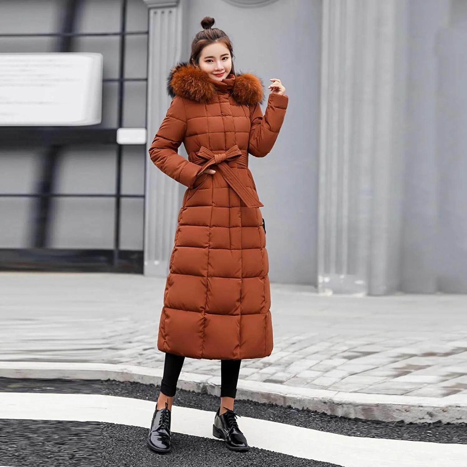 2024 Women's Warm Winter Puffer Coat Windproof Hooded Down Jacket Thicken Warm Parka Outwear with Removable Faux-Fur Trim