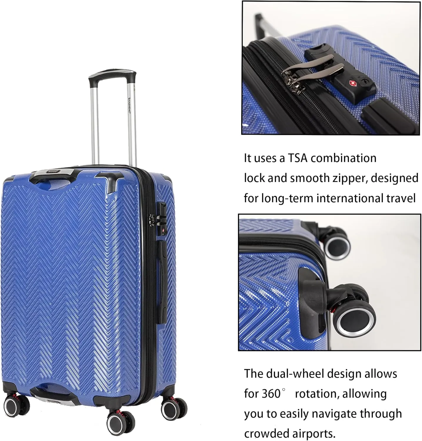 3 in 1 Large Capacity Travel Storage Expandable Suitcase Luggage Set - PC Material Suitcase Set Carry-On (20-25-29in) (BLUE)