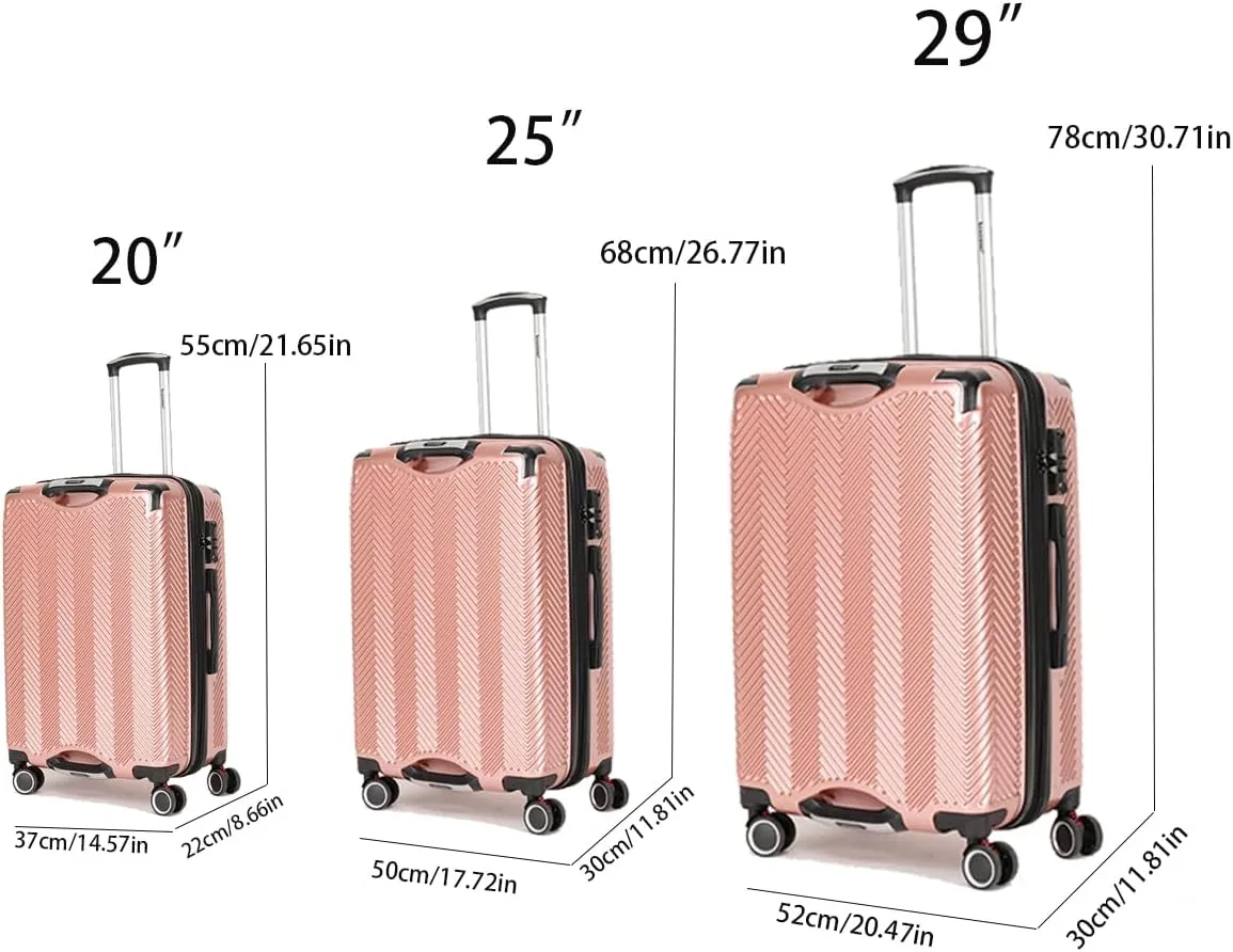 3 in 1 Large Capacity Travel Storage Expandable Suitcase Luggage Set - PC Material Suitcase Set Carry-On (20-25-29in) (ROSE GOLD)