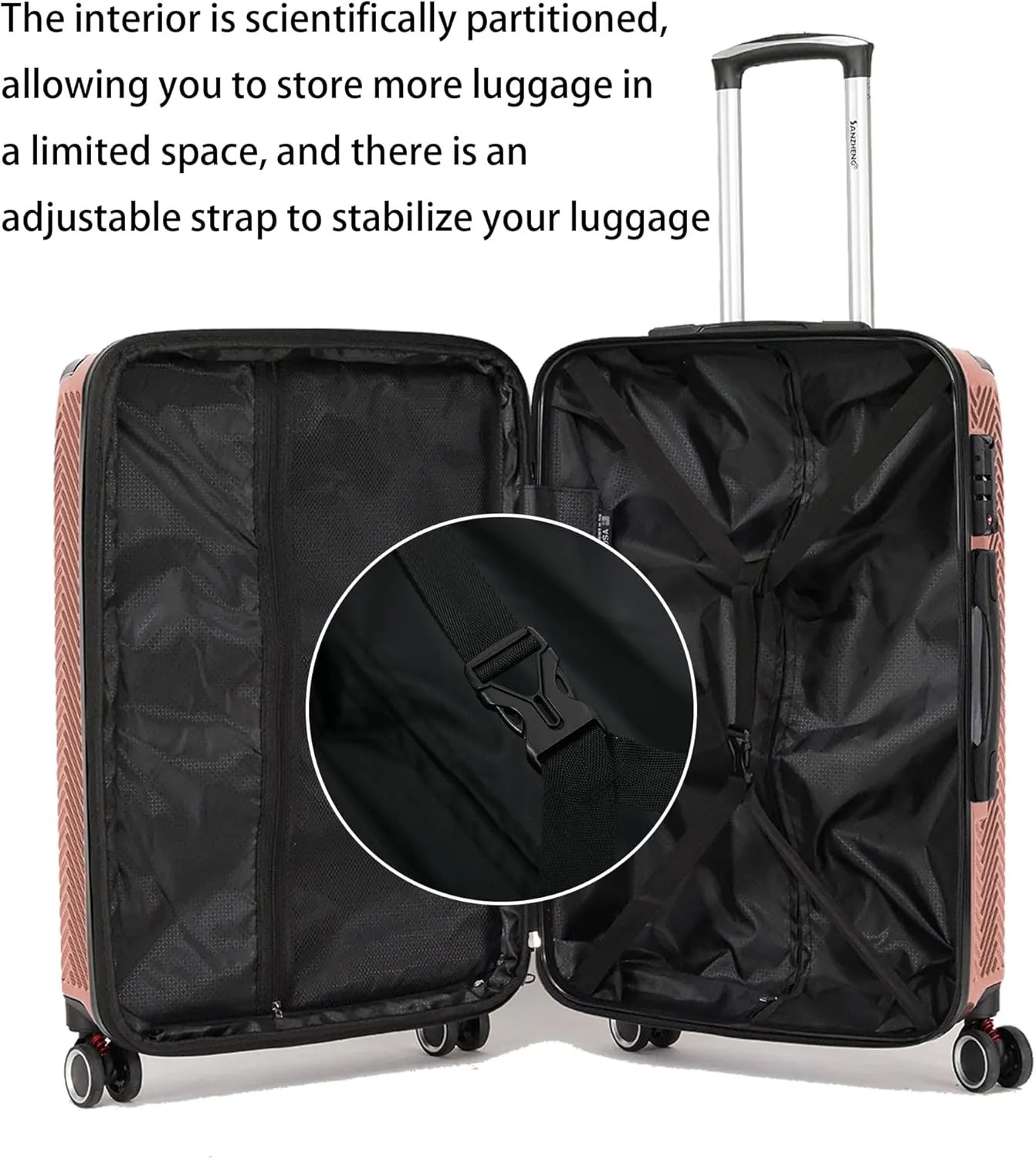 3 in 1 Large Capacity Travel Storage Expandable Suitcase Luggage Set - PC Material Suitcase Set Carry-On (20-25-29in) (ROSE GOLD)