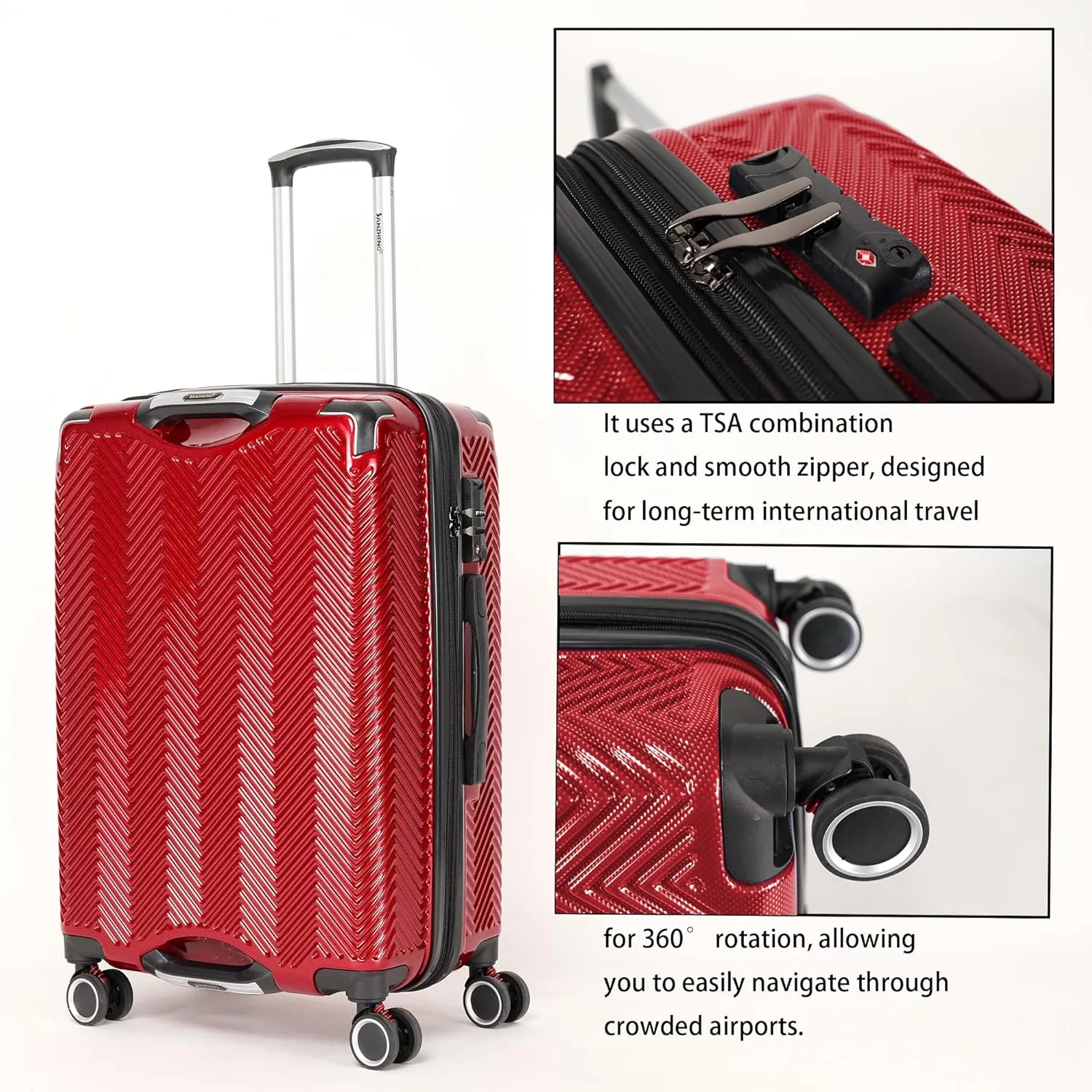 3 in 1 Large Capacity Travel Storage Expandable Suitcase Luggage Set - PC Material Suitcase Set Carry-On (20-25-29in) (WINE)