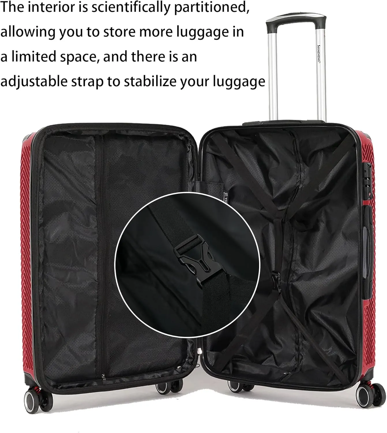 3 in 1 Large Capacity Travel Storage Expandable Suitcase Luggage Set - PC Material Suitcase Set Carry-On (20-25-29in) (WINE)