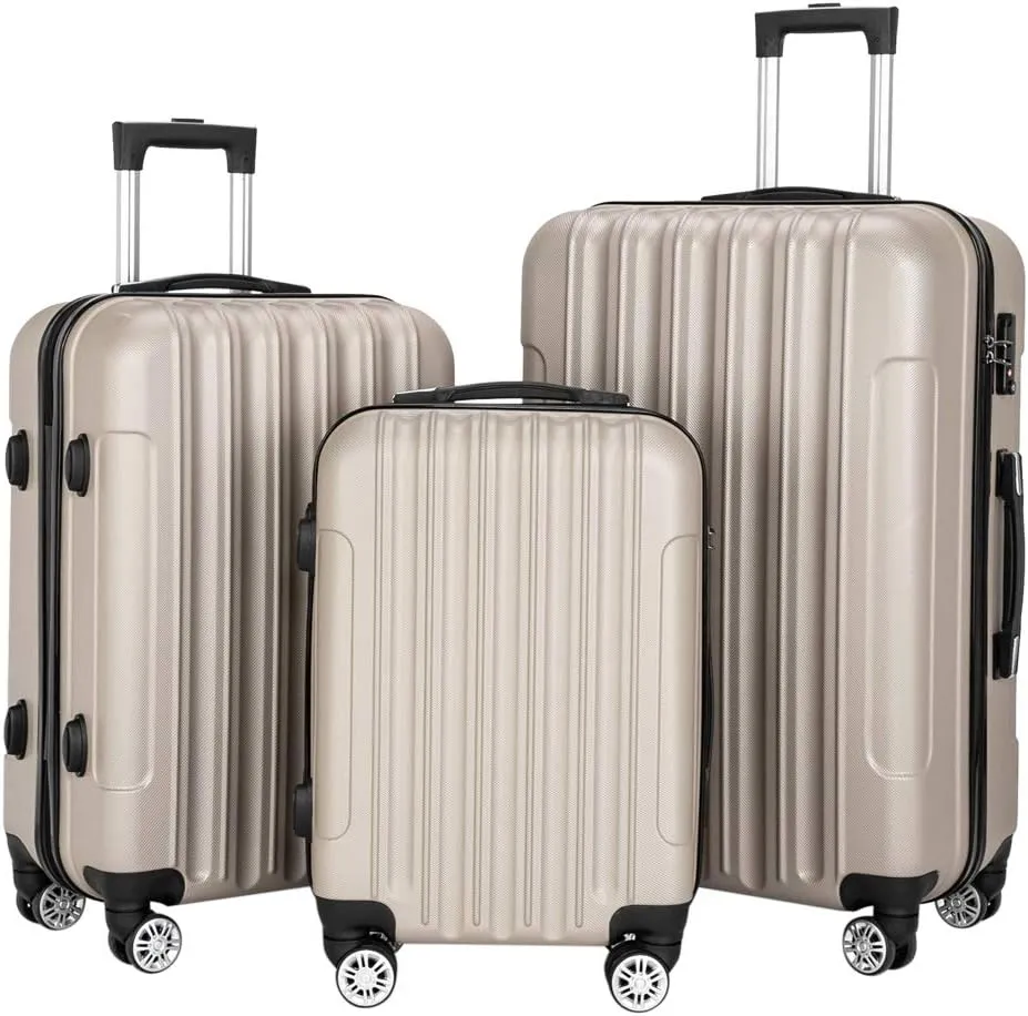 3-in-1 Multifunctional Large Capacity Traveling Storage Suitcase, Luggage Set ABS Suitcase 3 Piece Set with TSA Lock Spinner Wheels 20" 24" 28", 3-in-1 Champagne Luggage,Champagne