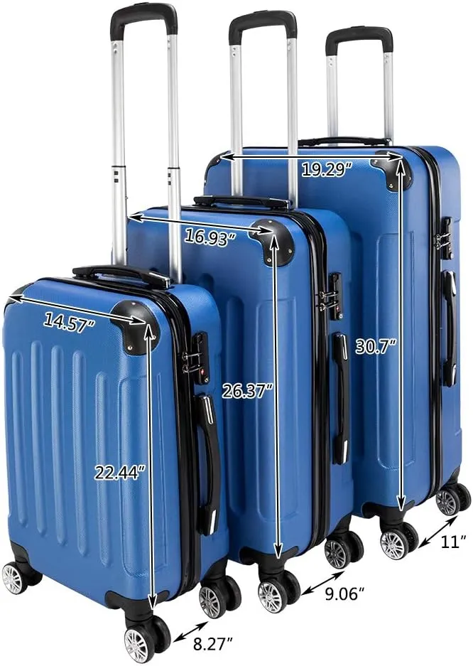 3-in-1 Multifunctional Large Capacity Traveling Storage Suitcase, Luggage Set ABS Suitcase 3 Piece Set with TSA Lock Spinner Wheels 20" 24" 28", 3-in-1 Dark Blue Luggage