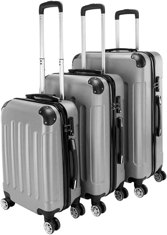 3PCS Set Expandable Spinner Wheel Luggage 3 Piece Set Suitcase Hardshell Lightweight TSA Lock 3-in-1 Portable ABS Trolley Case 20" / 24" / 28" Gray