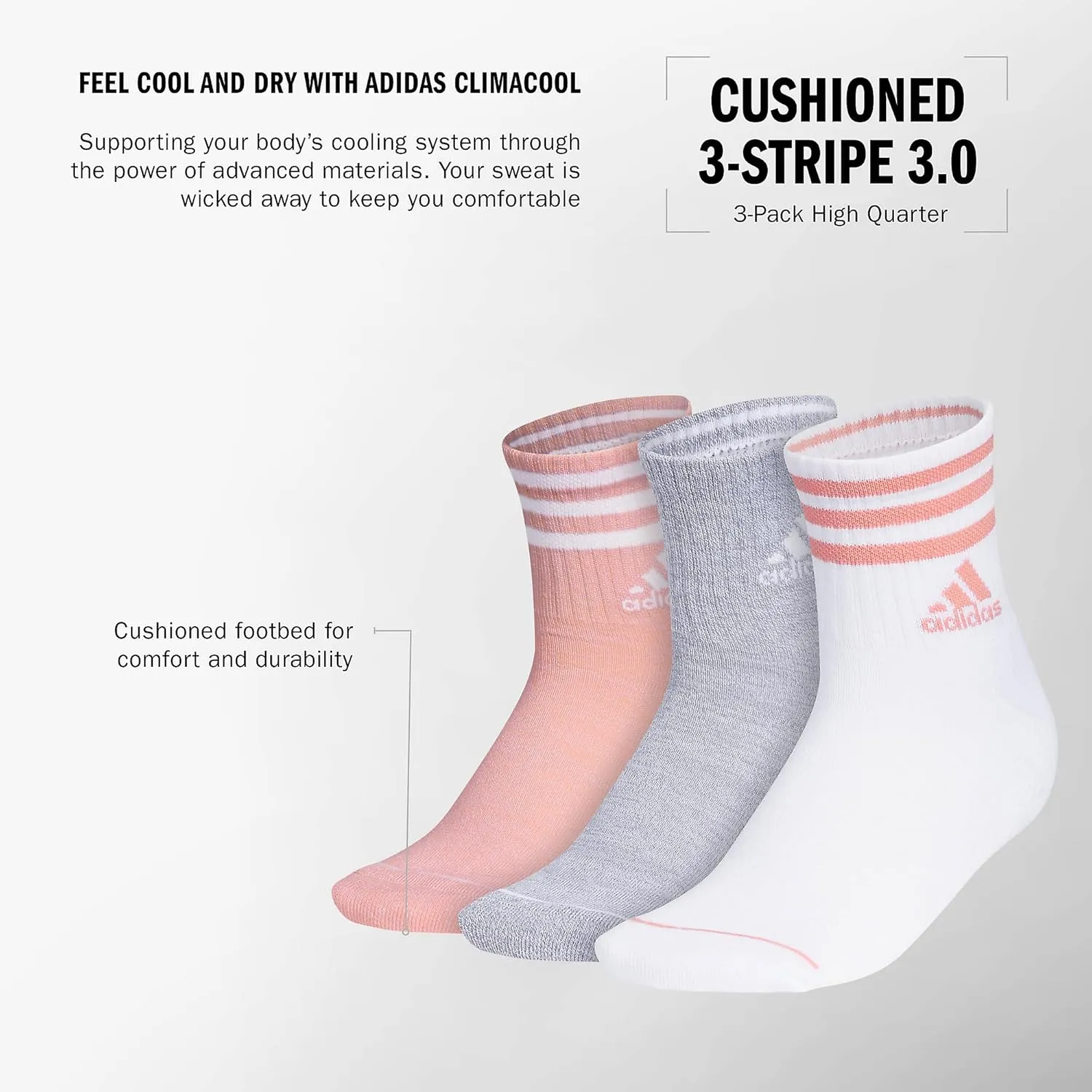 adidas Men's 3-Stripe High Quarter Socks (3-Pair)
