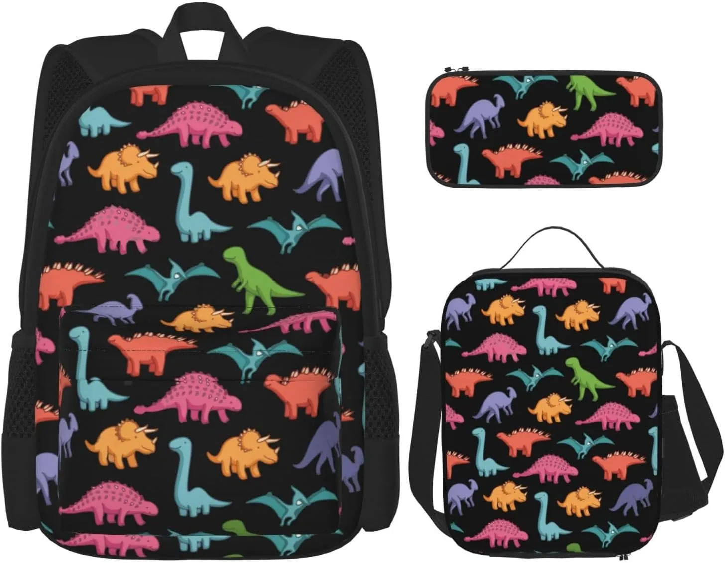 AMRANDOM 3 in 1 Backpack Set for Unisex Cute Dinosaurs Backpack with Lunch Bag