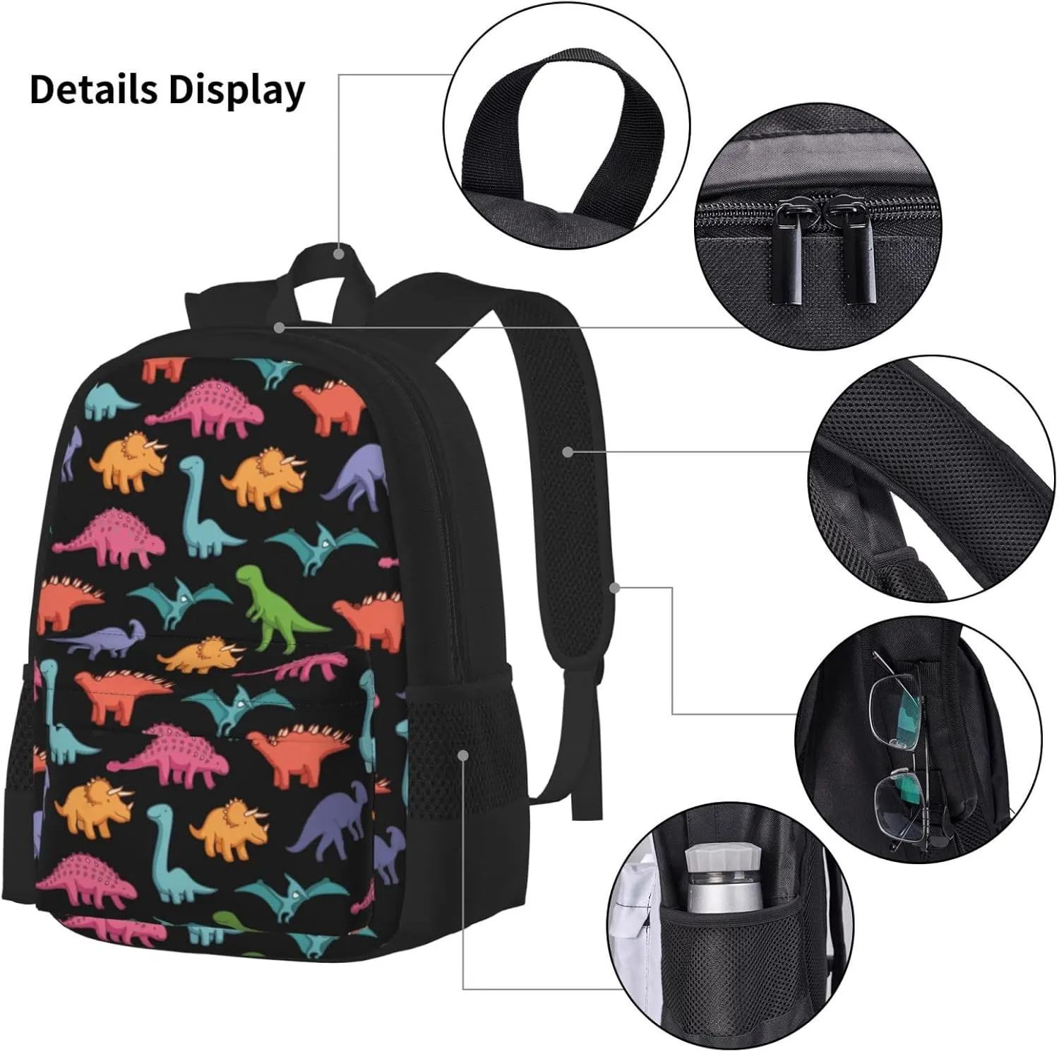 AMRANDOM 3 in 1 Backpack Set for Unisex Cute Dinosaurs Backpack with Lunch Bag