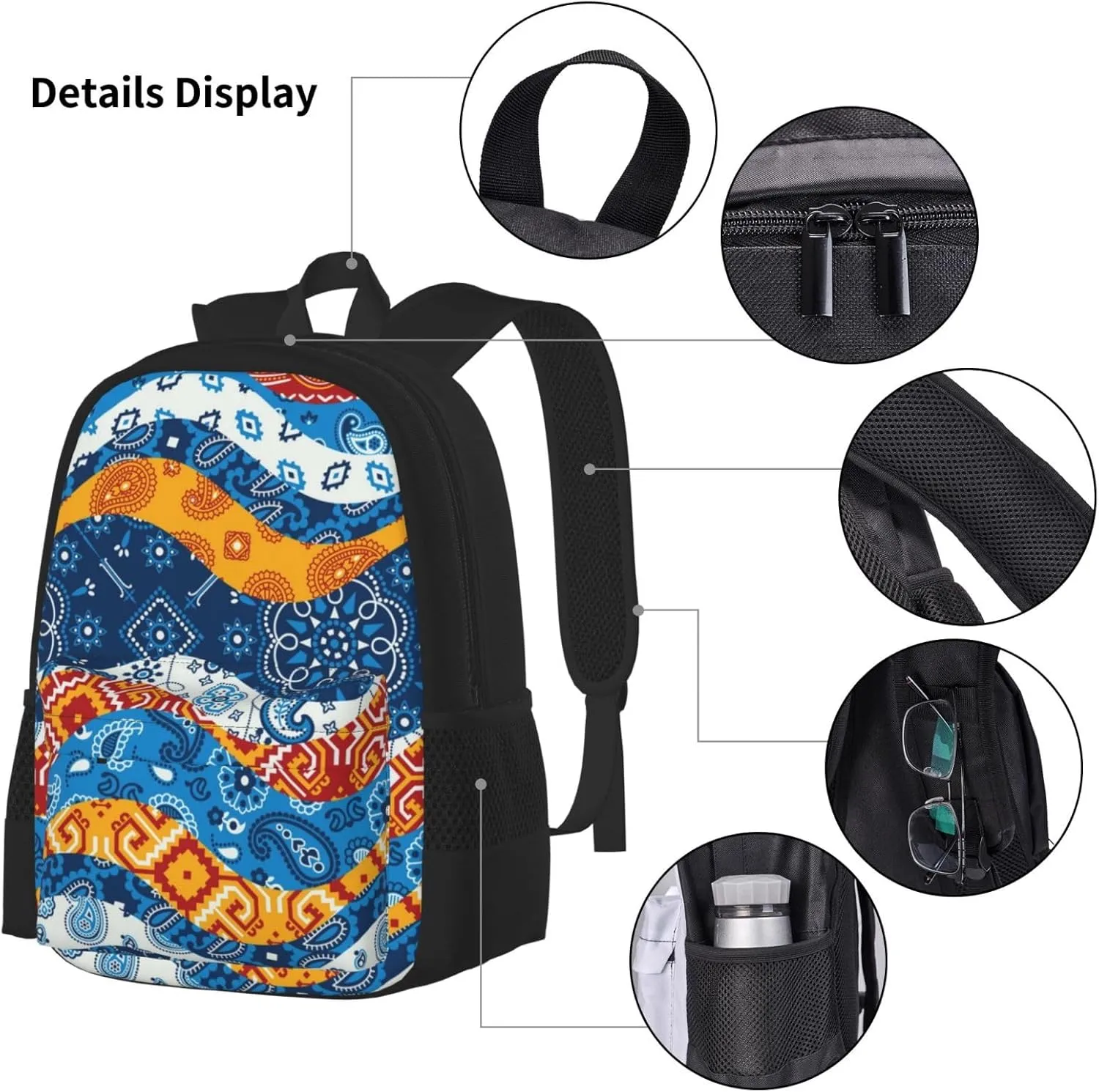 AMRANDOM 3 In 1 Bookpack Set With Lunch Bag (colorful paisley wave)