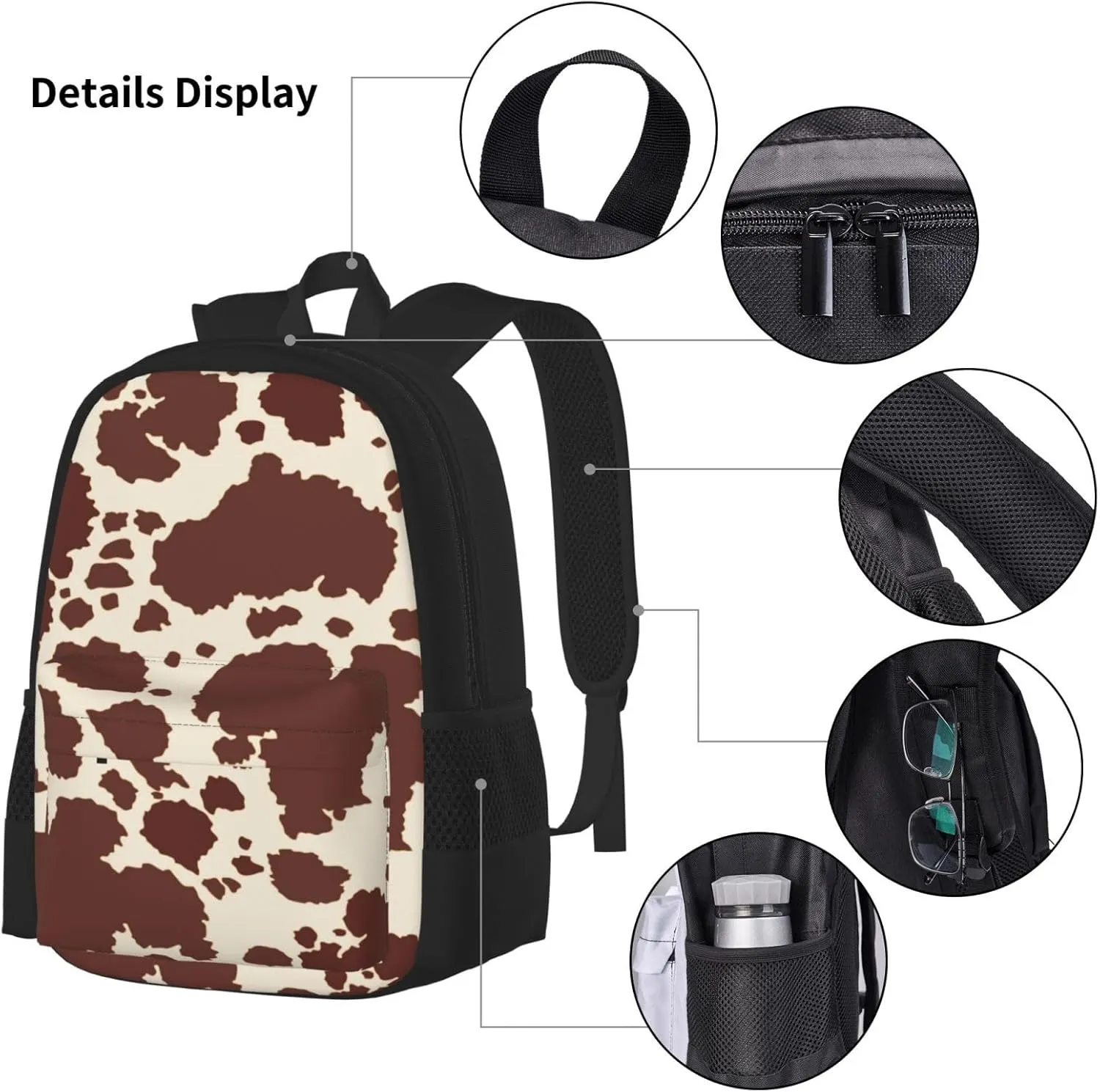 AMRANDOM Backpack Set 3-in-1 (brown milk cow print)