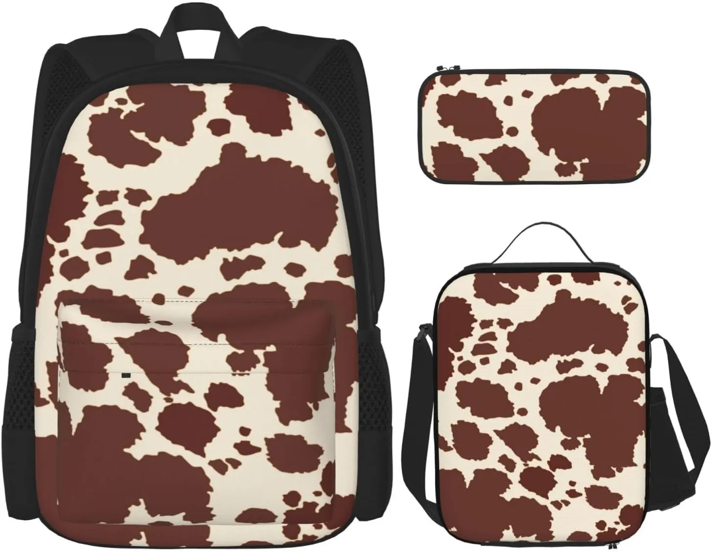 AMRANDOM Backpack Set 3-in-1 (brown milk cow print)