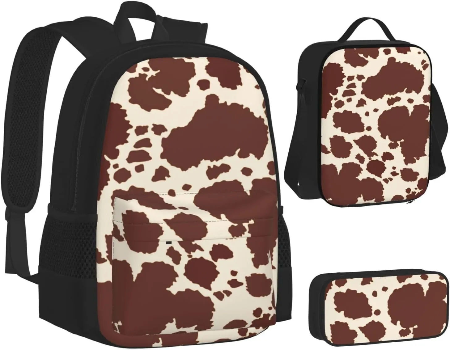 AMRANDOM Backpack Set 3-in-1 (brown milk cow print)