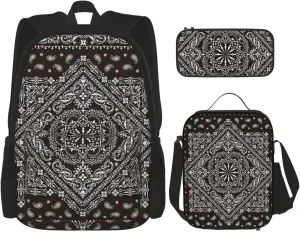 AMRANDOM Backpack Set 3-in-1 (Traditional floral paisley bandanna pattern (15))