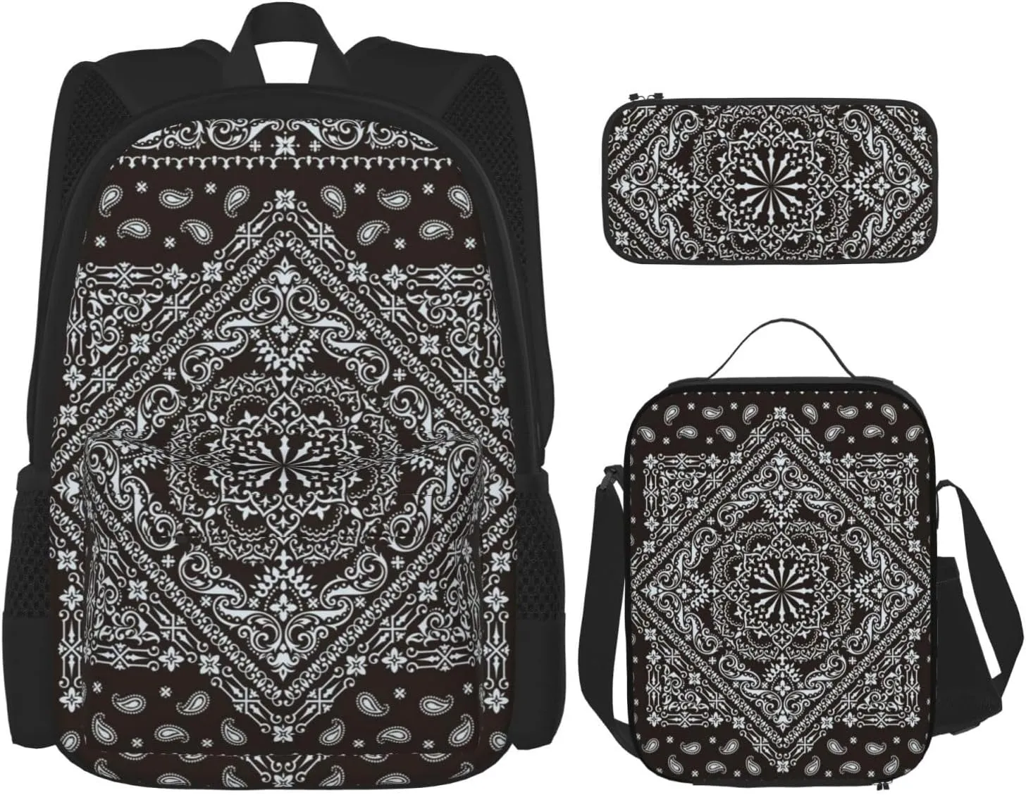 AMRANDOM Backpack Set 3-in-1 (Traditional floral paisley bandanna pattern (15))