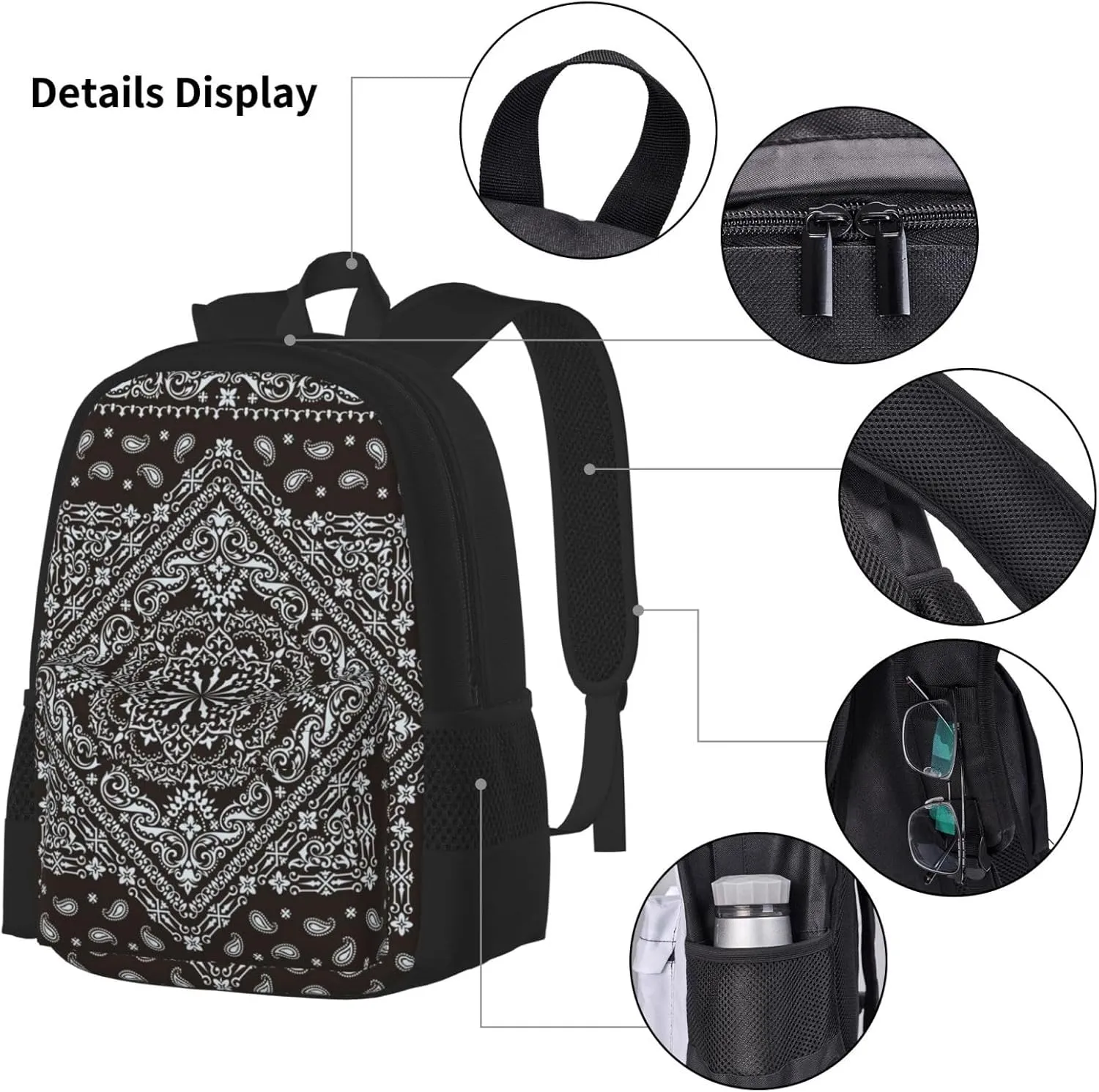 AMRANDOM Backpack Set 3-in-1 (Traditional floral paisley bandanna pattern (15))