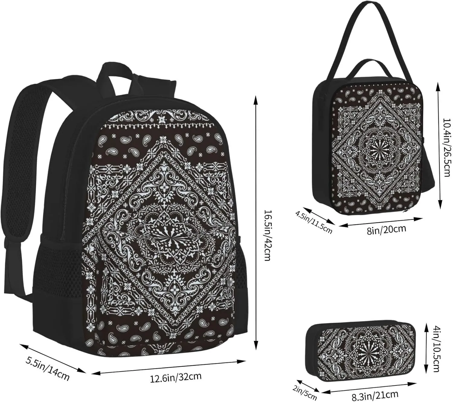 AMRANDOM Backpack Set 3-in-1 (Traditional floral paisley bandanna pattern (15))
