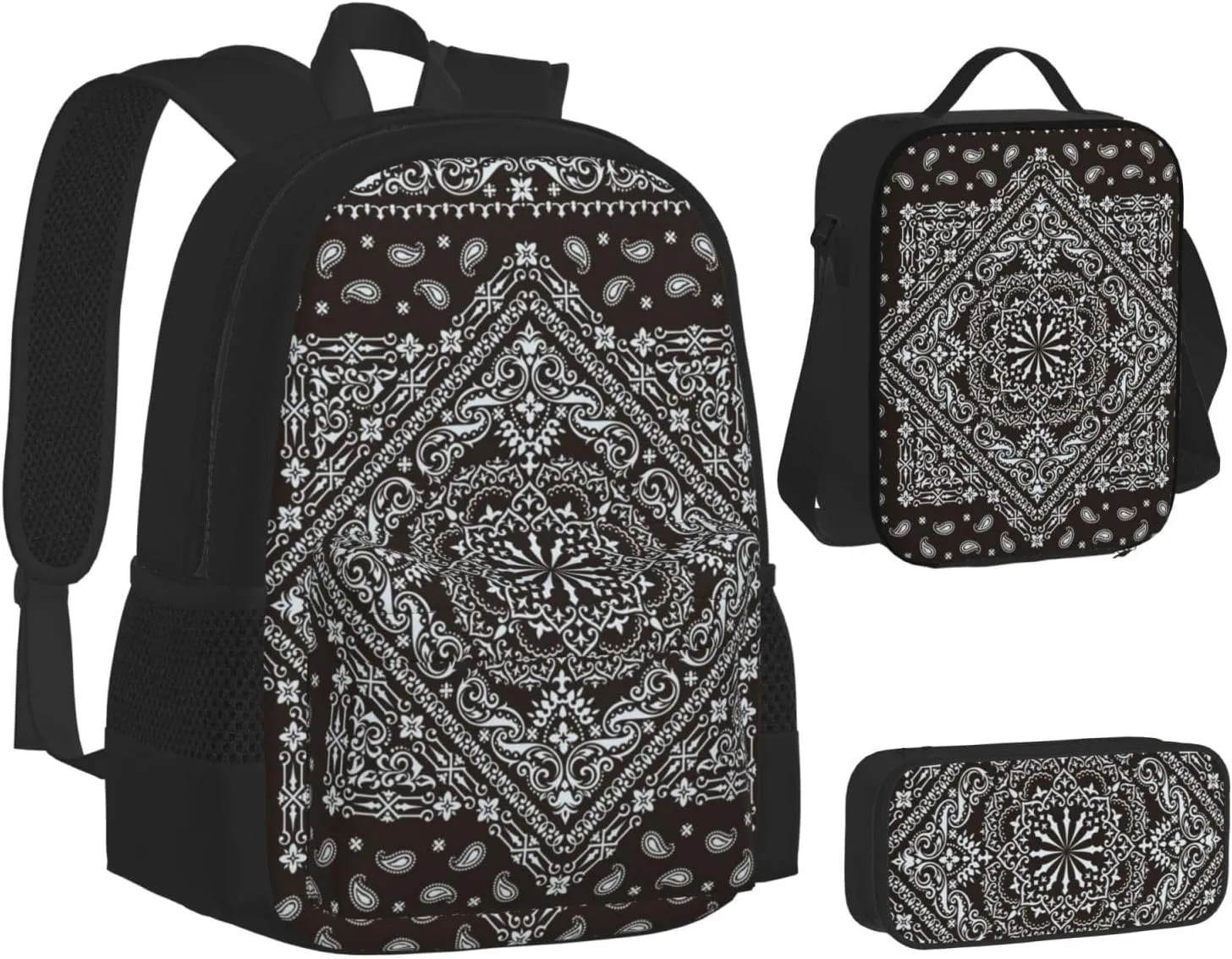 AMRANDOM Backpack Set 3-in-1 (Traditional floral paisley bandanna pattern (15))