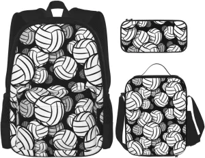 AMRANDOM black and white volleyball ball Backpack Set Lunch Bag 3 in 1 Bookbags