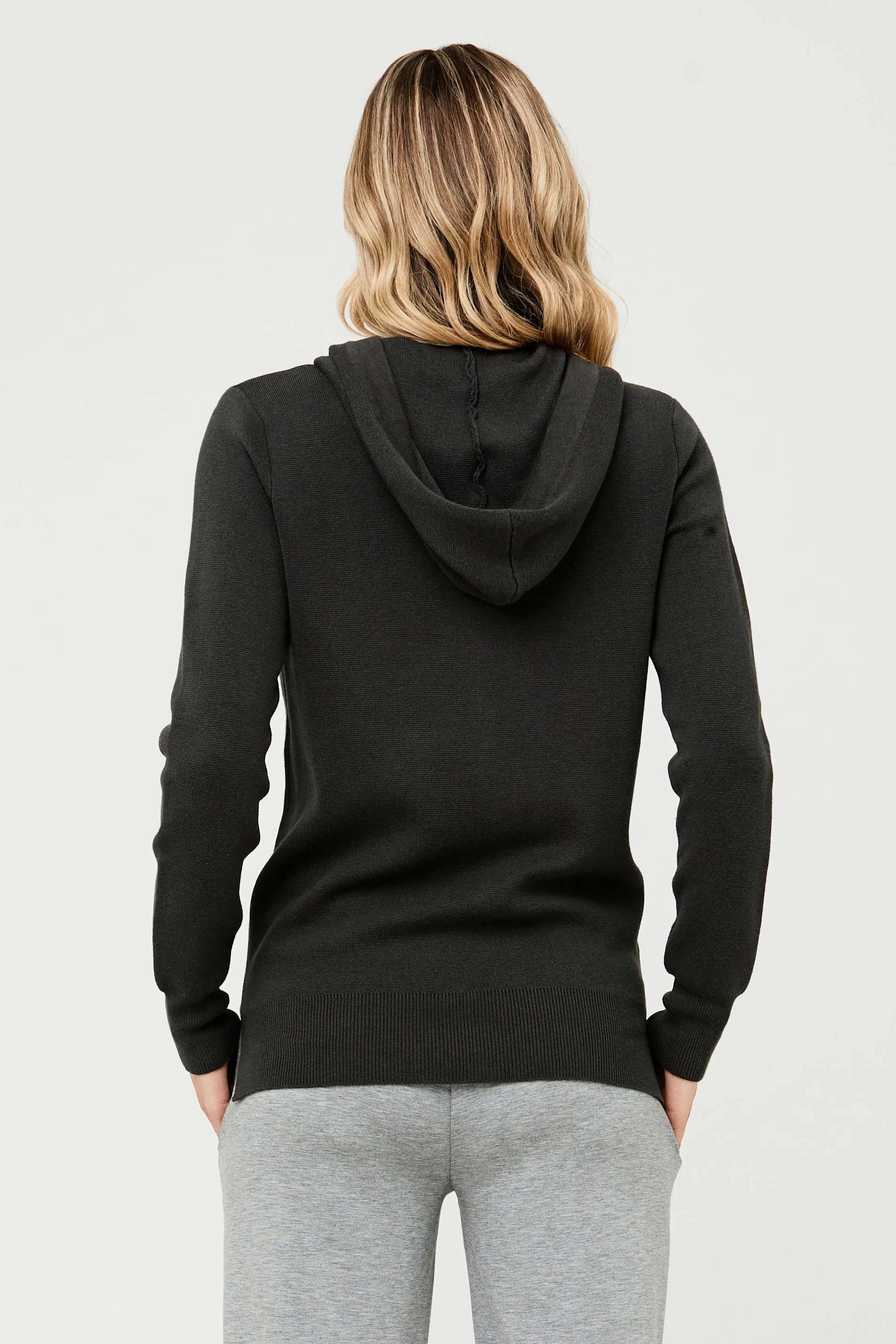 Ana Cotton Knit Maternity Nursing Hoodie Dark Green Moss Ripe