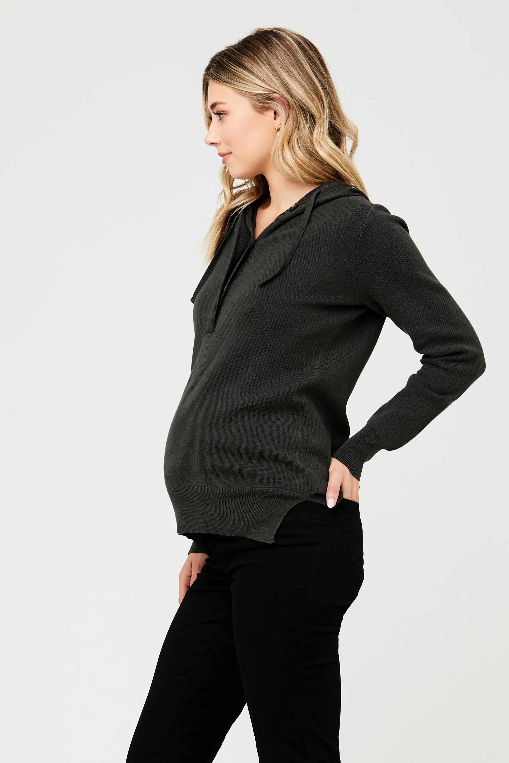 Ana Cotton Knit Maternity Nursing Hoodie Dark Green Moss Ripe