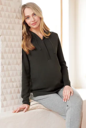 Ana Cotton Knit Maternity Nursing Hoodie Dark Green Moss Ripe
