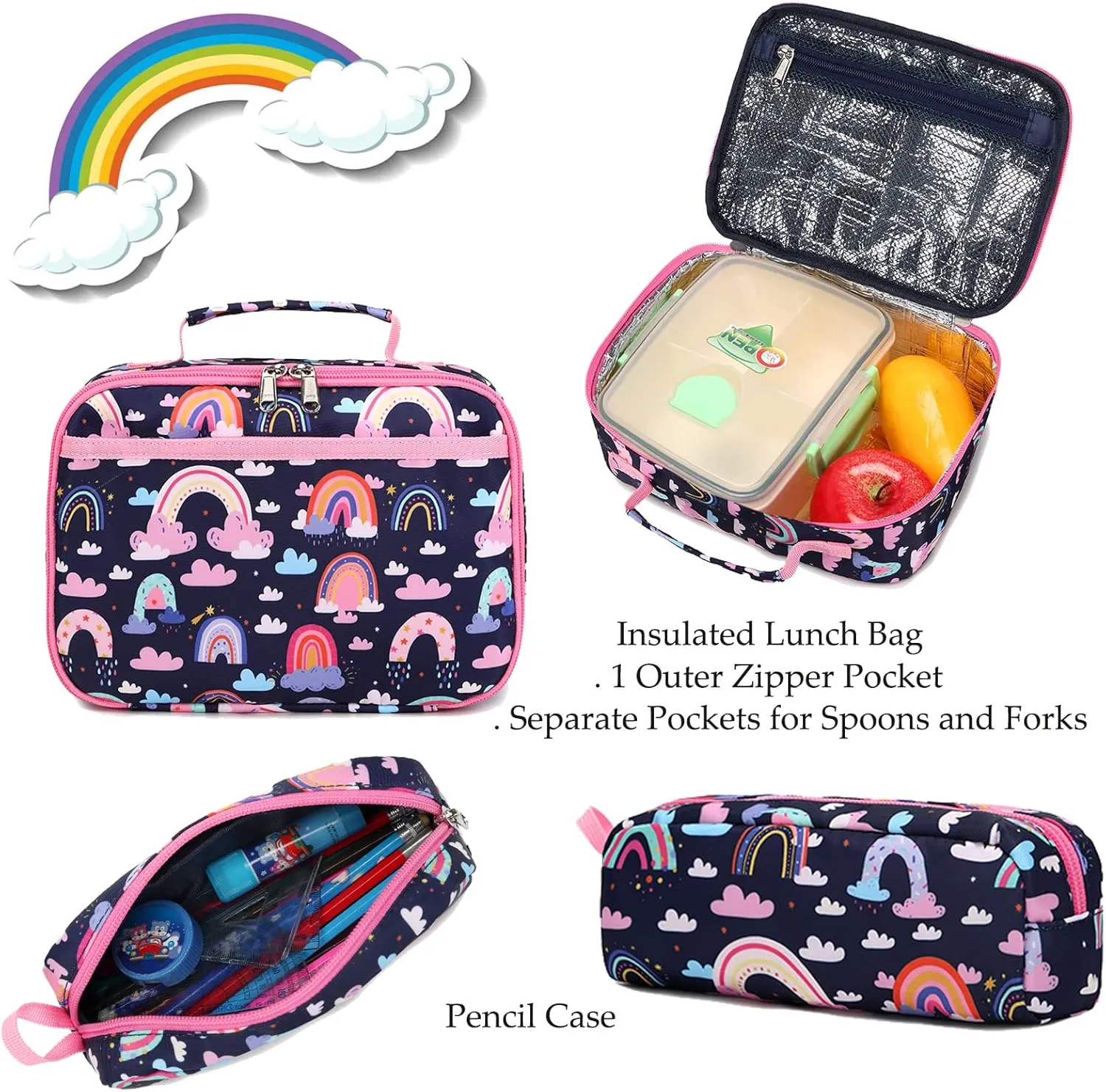 Backpack Unicorn for Girls School Preschool Backpack for Girls 3 IN 1 School Bookpack Set with Lunch Bag Pencil Bag