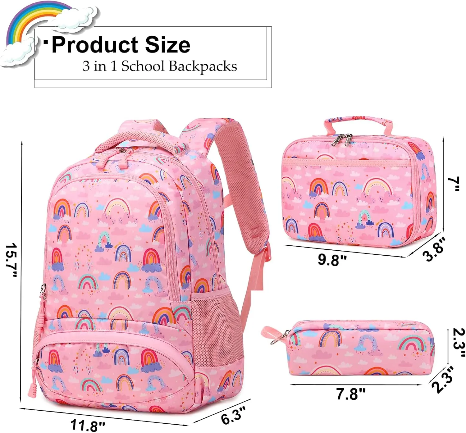 Backpack Unicorn for Girls School Preschool Backpack for Girls 3 IN 1 School Bookpack Set with Lunch Bag Pencil Bag
