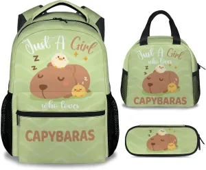 Backpack with Lunch Box Set for Girls - 3 in 1 Primary Middle School Backpacks Matching Combo - Large Capacity, Durable, Lightweight, Green Bookbag and Pencil Case Bundle