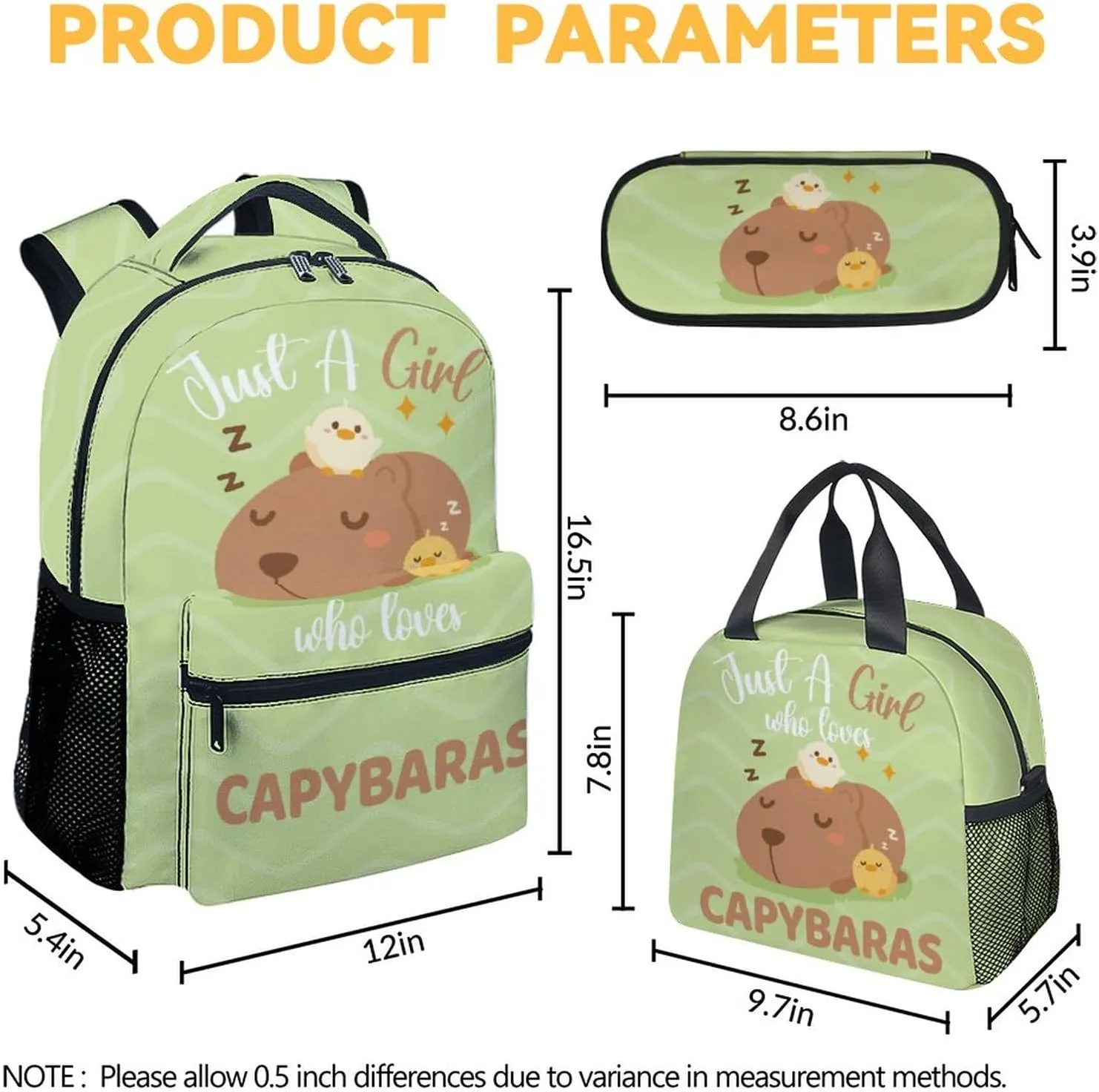 Backpack with Lunch Box Set for Girls - 3 in 1 Primary Middle School Backpacks Matching Combo - Large Capacity, Durable, Lightweight, Green Bookbag and Pencil Case Bundle