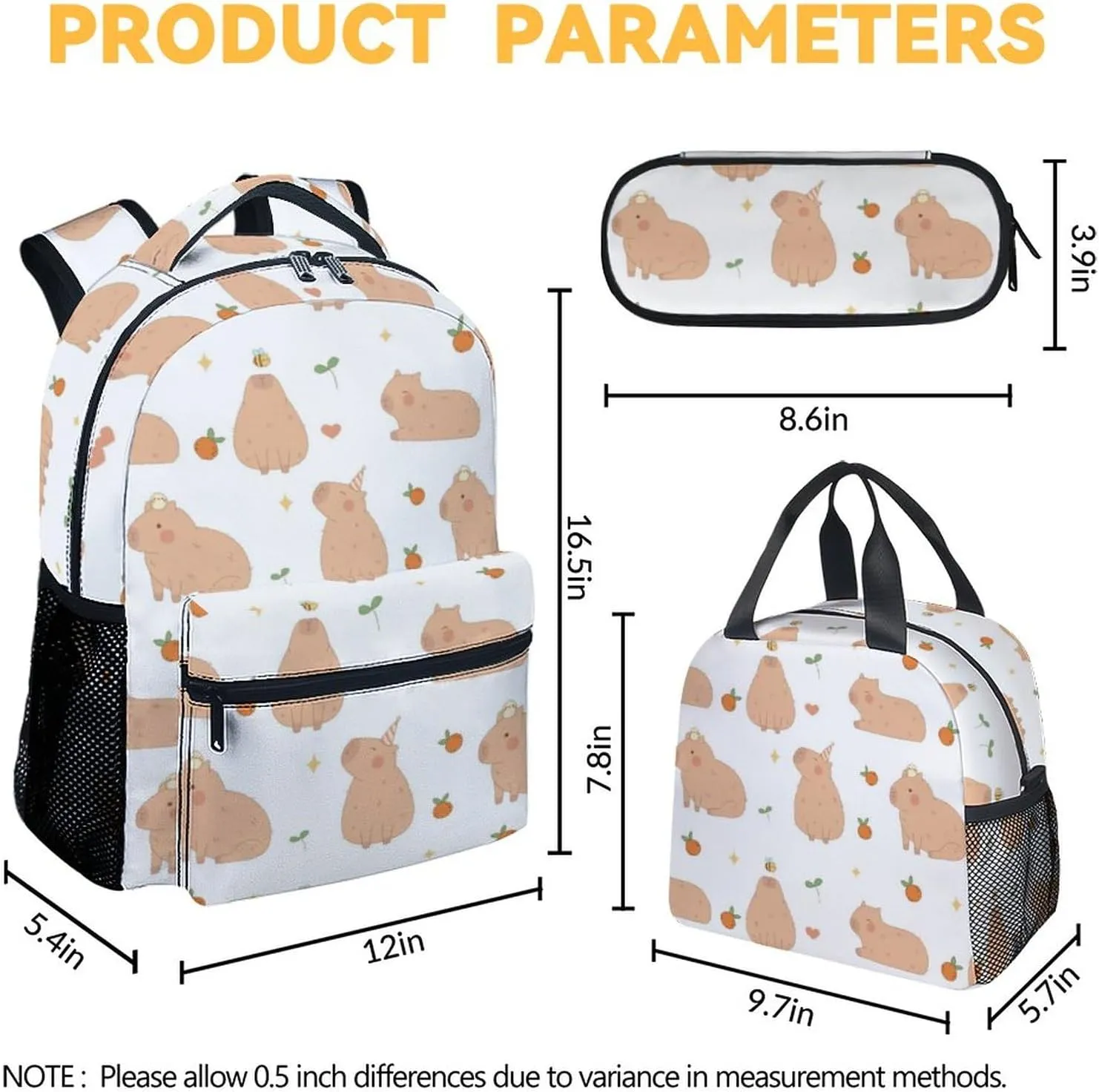 Backpack with Lunch Box Set for Girls, Boys - 3 in 1 Primary Middle School Backpacks Matching Combo - Large Capacity, Durable, Lightweight, Cartoon Bookbag and Pencil Case Bundle
