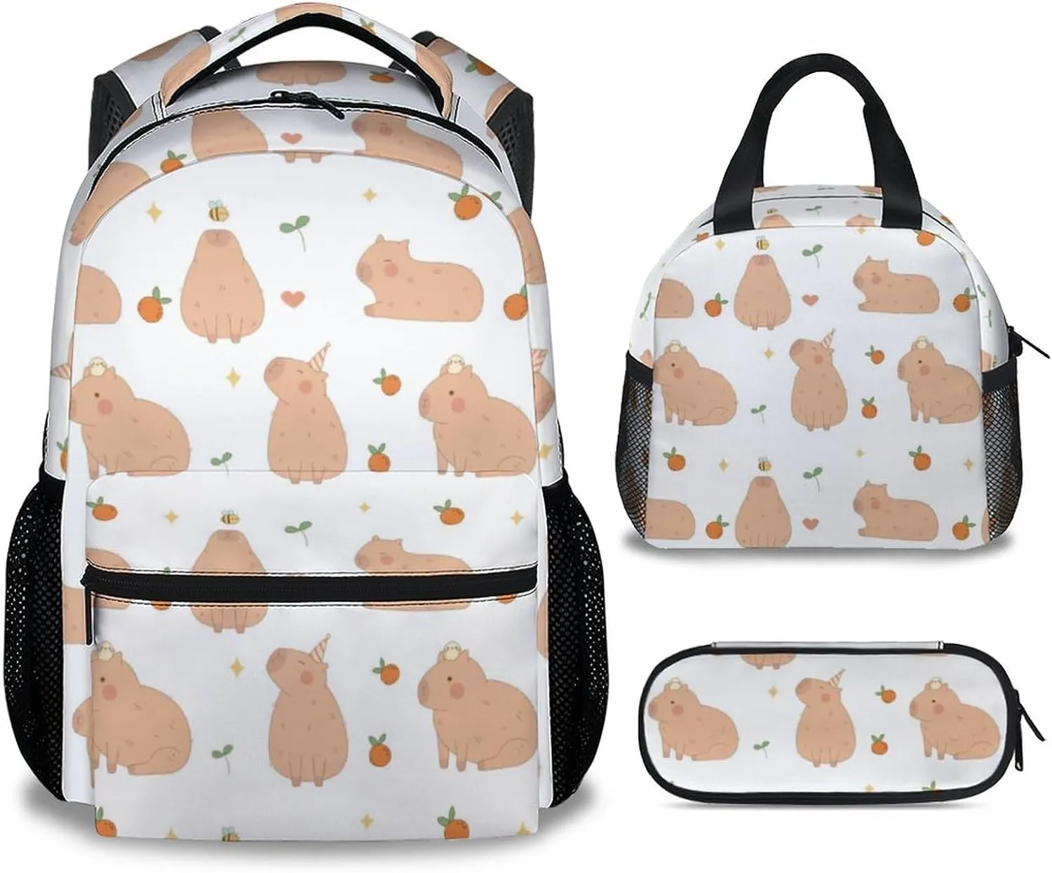 Backpack with Lunch Box Set for Girls, Boys - 3 in 1 Primary Middle School Backpacks Matching Combo - Large Capacity, Durable, Lightweight, Cartoon Bookbag and Pencil Case Bundle