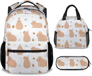 Backpack with Lunch Box Set for Girls, Boys - 3 in 1 Primary Middle School Backpacks Matching Combo - Large Capacity, Durable, Lightweight, Cartoon Bookbag and Pencil Case Bundle