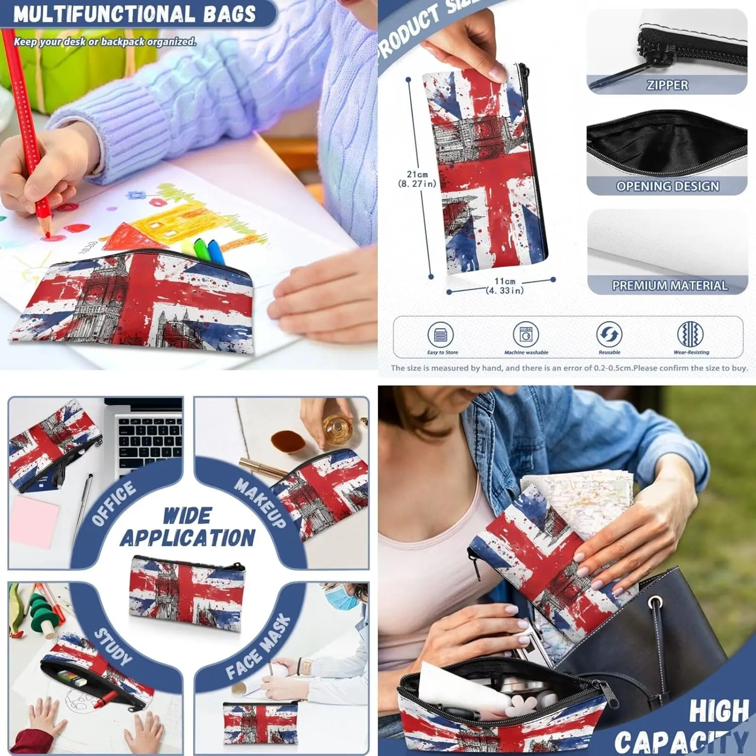 Backpacks for Boys Girls, British Flag 3 in 1 Bookbag with Insulated Lunch Box Pencil Case for Elementary Middle High School Student