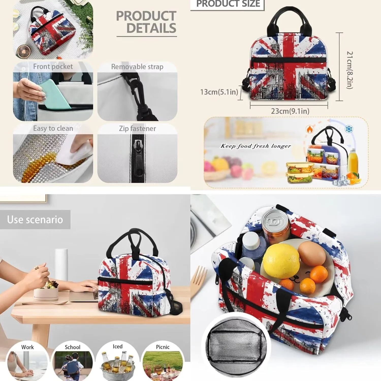 Backpacks for Boys Girls, British Flag 3 in 1 Bookbag with Insulated Lunch Box Pencil Case for Elementary Middle High School Student