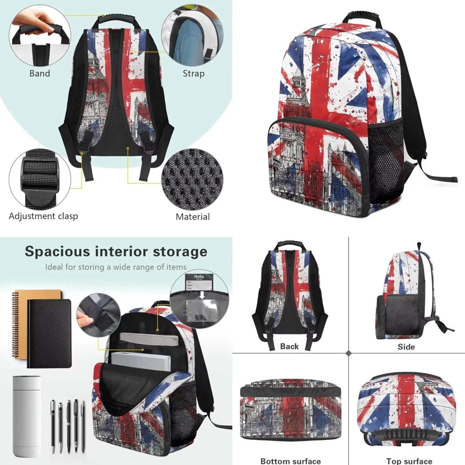 Backpacks for Boys Girls, British Flag 3 in 1 Bookbag with Insulated Lunch Box Pencil Case for Elementary Middle High School Student