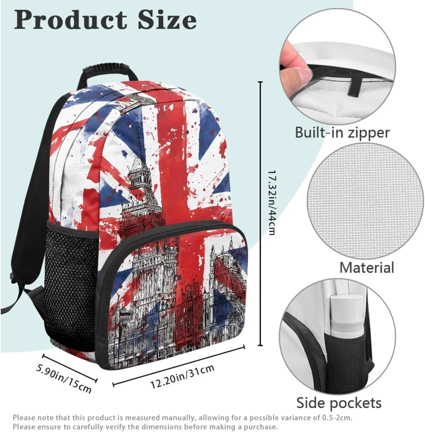 Backpacks for Boys Girls, British Flag 3 in 1 Bookbag with Insulated Lunch Box Pencil Case for Elementary Middle High School Student