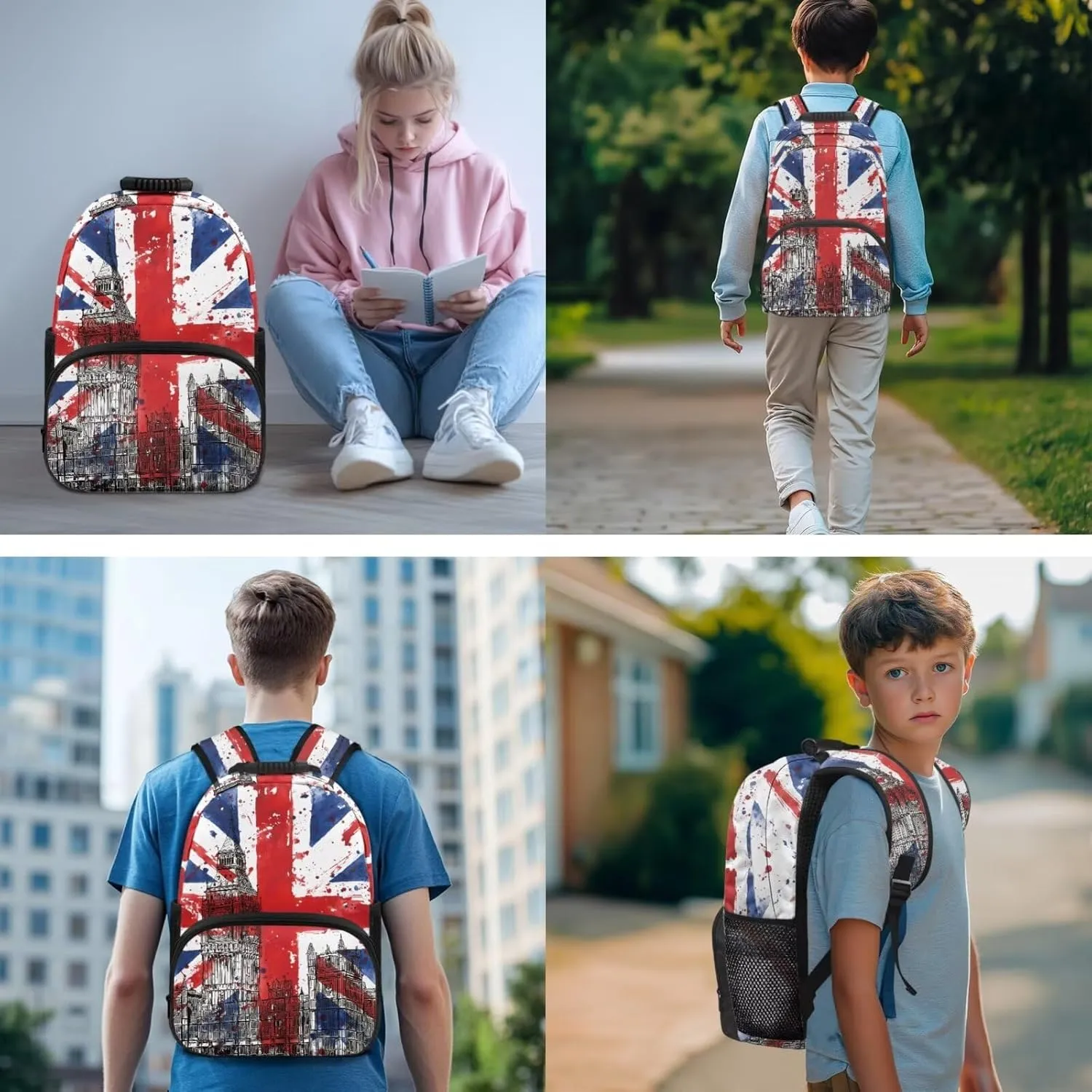 Backpacks for Boys Girls, British Flag 3 in 1 Bookbag with Insulated Lunch Box Pencil Case for Elementary Middle High School Student