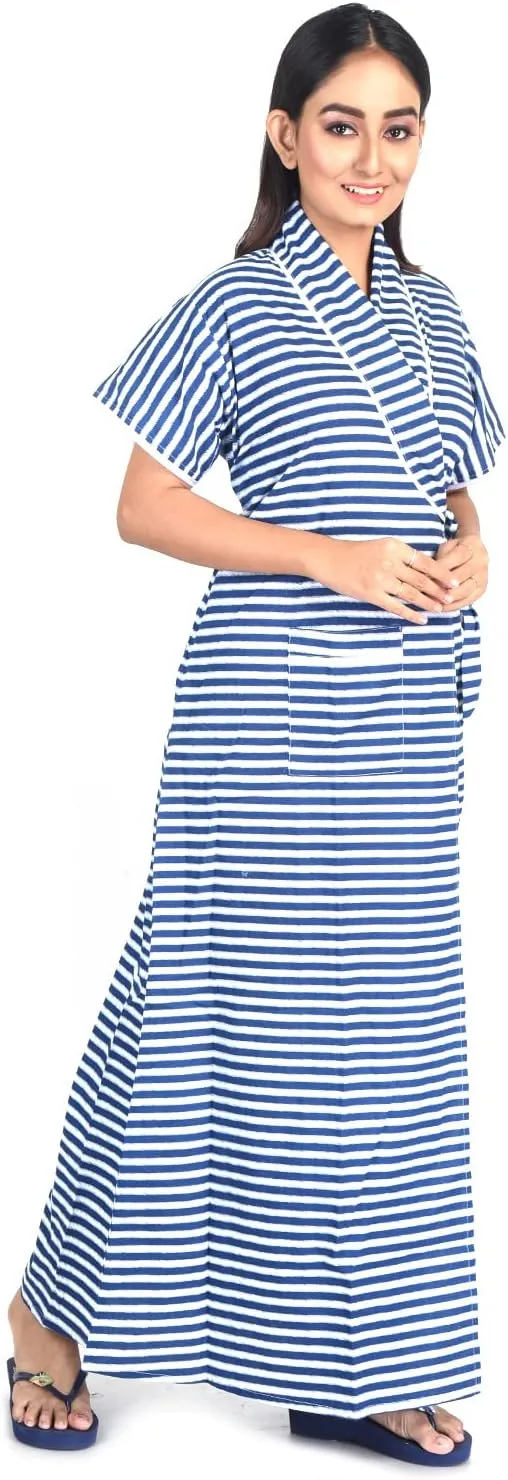 bellamy Women's Pure Cotton Printed House Coat,Front Open Adjustable Nighty/Night Wear