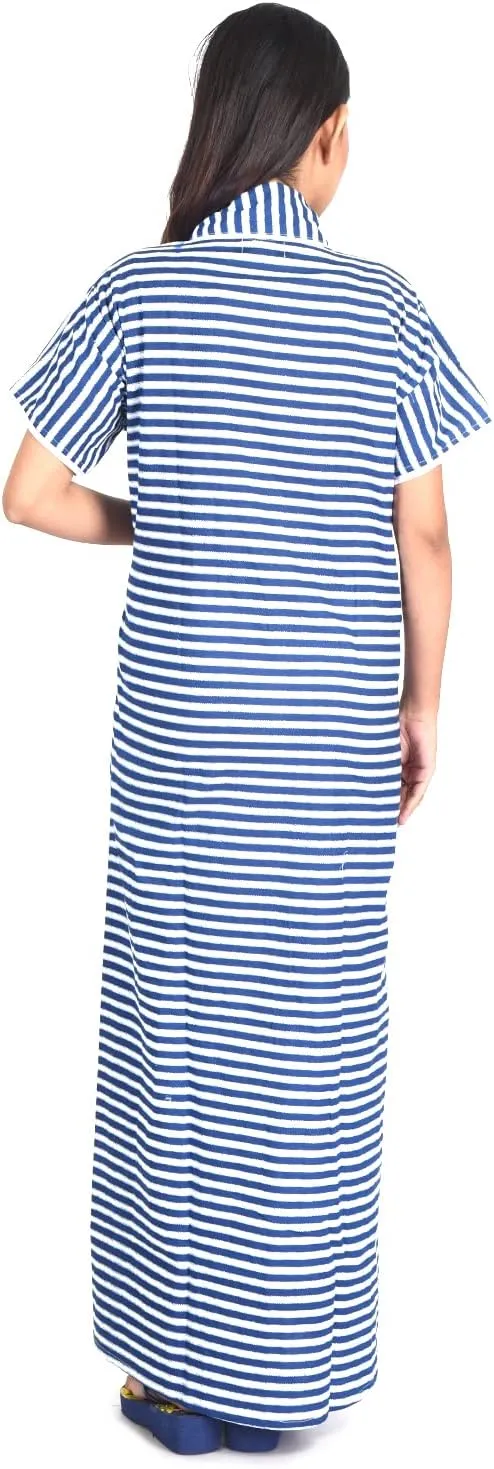bellamy Women's Pure Cotton Printed House Coat,Front Open Adjustable Nighty/Night Wear