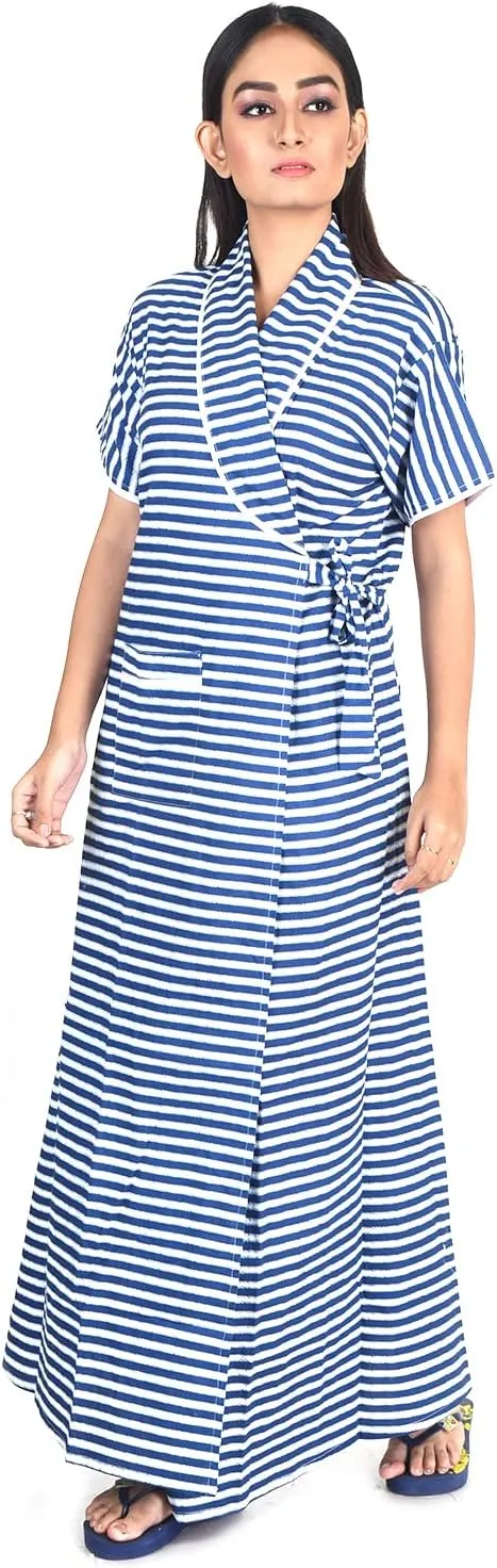 bellamy Women's Pure Cotton Printed House Coat,Front Open Adjustable Nighty/Night Wear