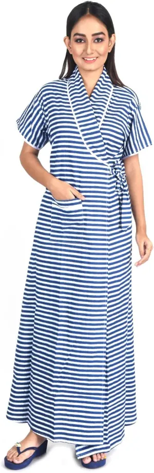 bellamy Women's Pure Cotton Printed House Coat,Front Open Adjustable Nighty/Night Wear