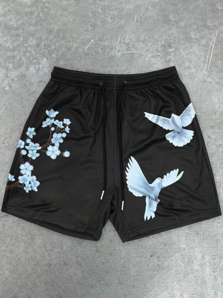 Blavra Cherry Blossom Dove Print Graphic Men's Mesh Shorts