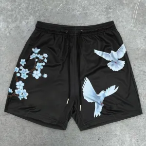 Blavra Cherry Blossom Dove Print Graphic Men's Mesh Shorts