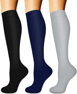 BLUEENJOY Compression Socks for Women & Men (3 pairs) - Best Support for Nurses, Running, Hiking, Recovery & Flight Socks