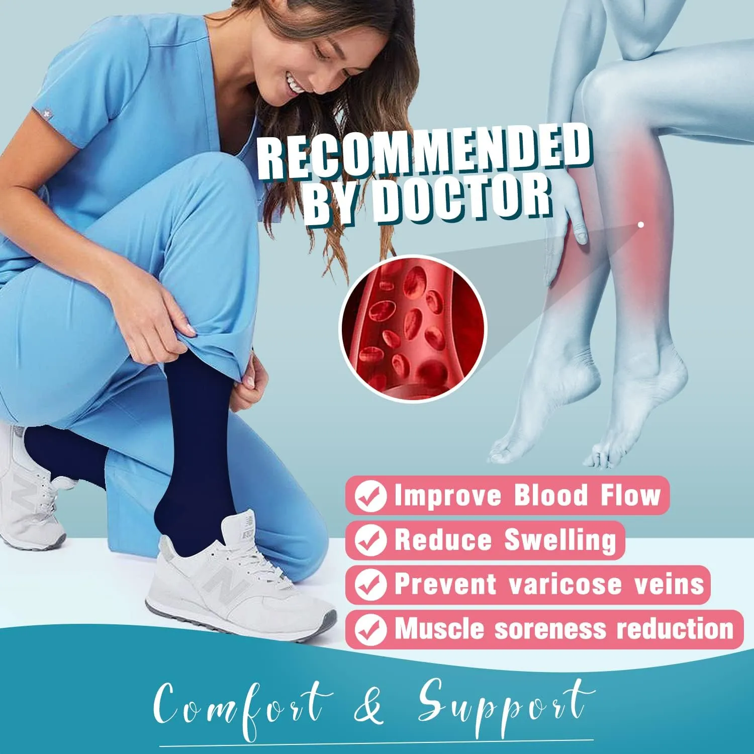 BLUEENJOY Compression Socks for Women & Men (3 pairs) - Best Support for Nurses, Running, Hiking, Recovery & Flight Socks
