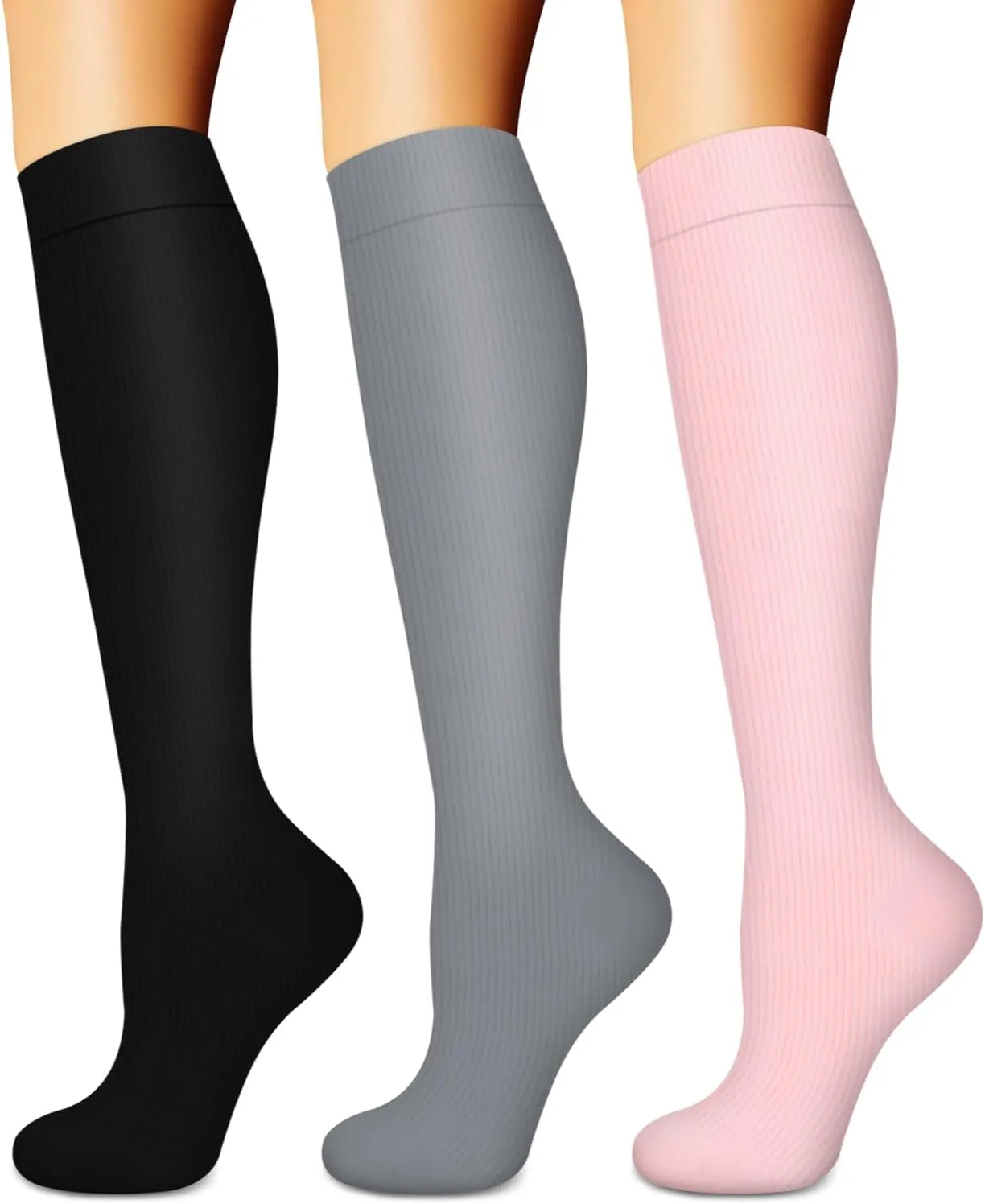BLUEENJOY Compression Socks for Women & Men (3 pairs) - Best Support for Nurses, Running, Hiking, Recovery & Flight Socks