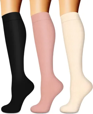 BLUEENJOY Compression Socks for Women & Men (3 pairs) - Best Support for Nurses, Running, Hiking, Recovery & Flight Socks