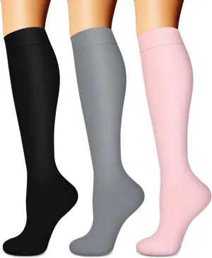 BLUEENJOY Compression Socks for Women & Men (3 pairs) - Best Support for Nurses, Running, Hiking, Recovery & Flight Socks